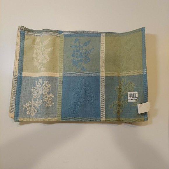 Cream Blue Green canvas floral Reversible Rectangle 19.5x13.5 Placemats Set of 4 - Picture 5 of 10